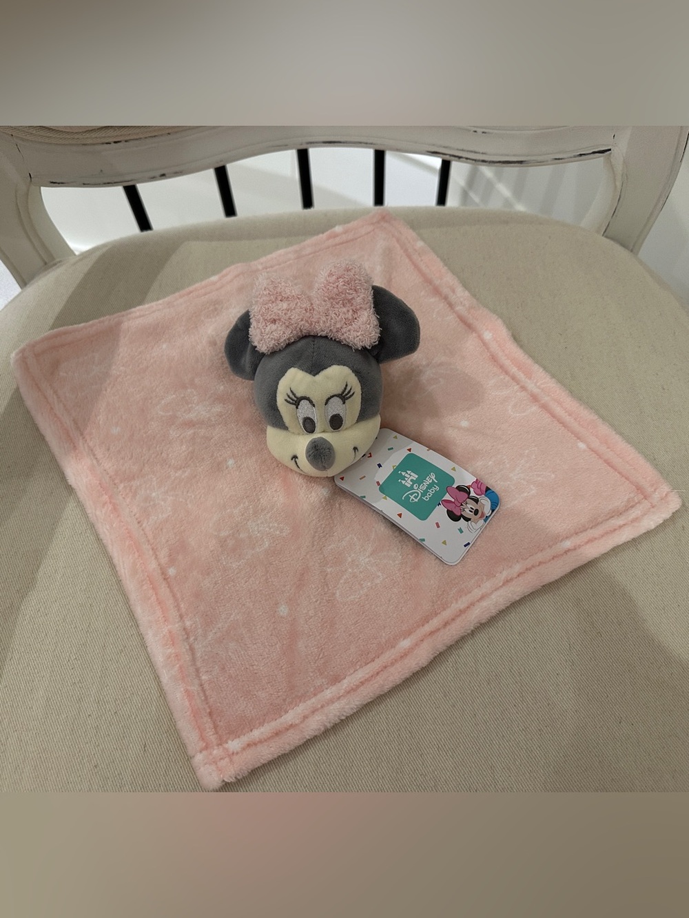 NWT Disney Minnie Mouse Pink Bow Print Plush Security Blanket Baby Blanket
